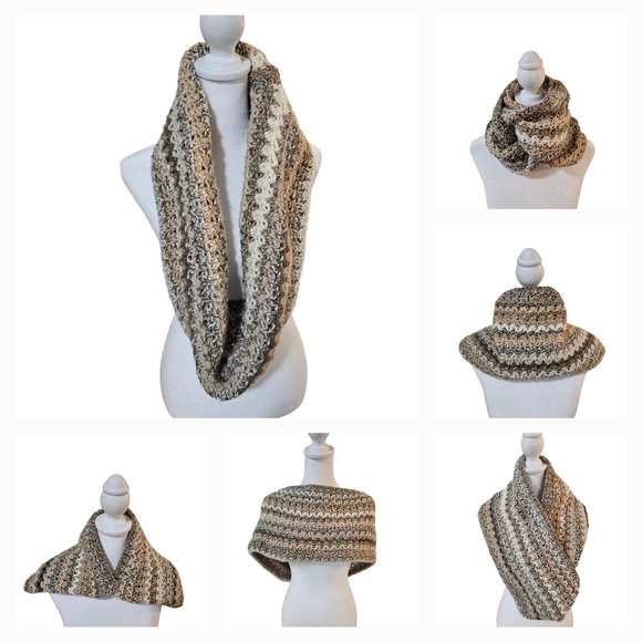 Handmade Crochet Bulky Scarf Multicolor 10 ways Puzzle Yarn Crossword Acrylic - Picture 1 of 17